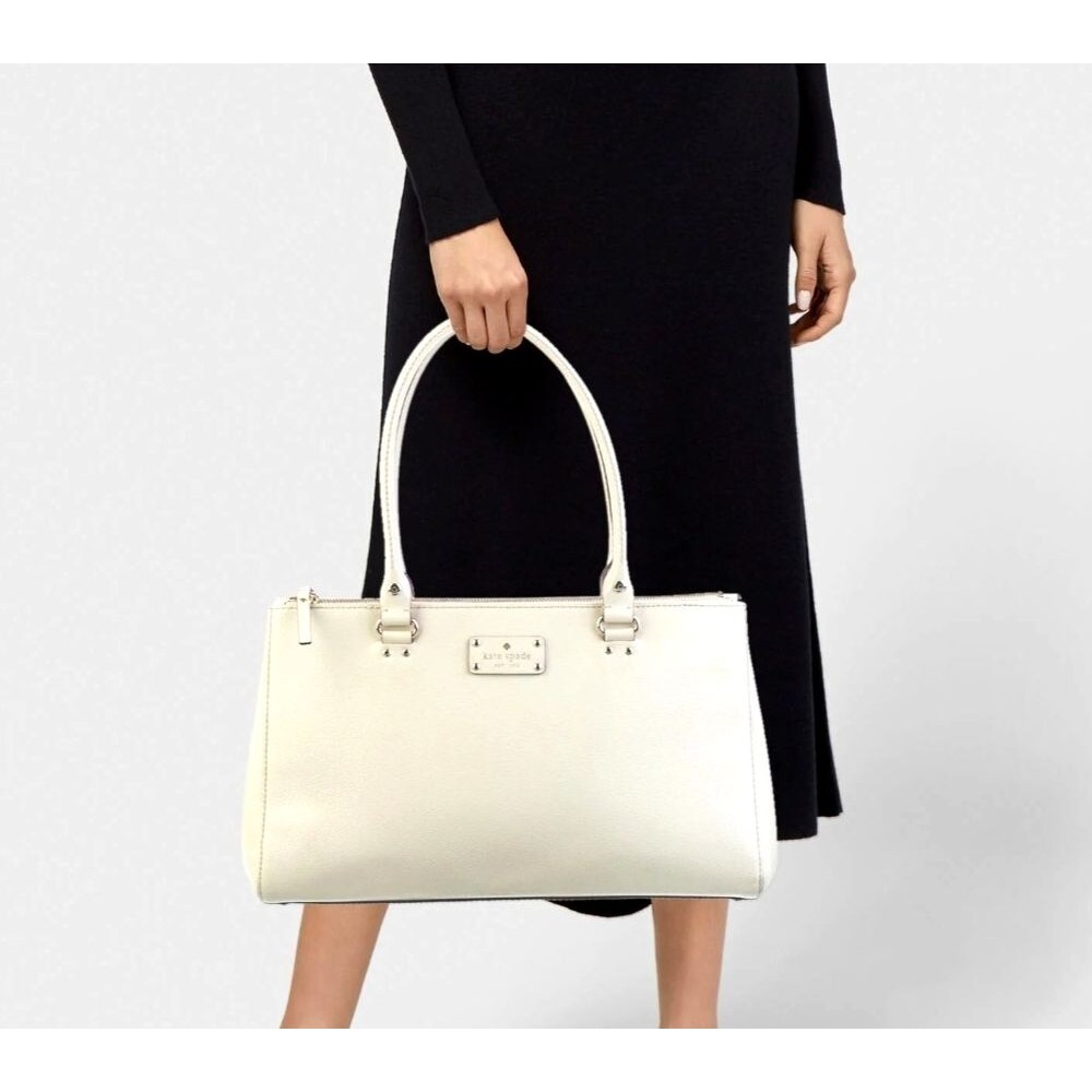 Kate Spade Wellesley Quinn Pebbled Leather Tote Bag Off White Gold Hardware